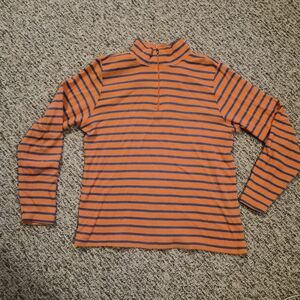 Vintage L.L. Bean Orange and Blue Striped 1/4 Zip 100% Cotton